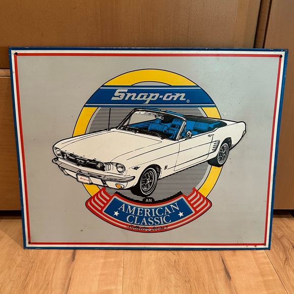 SNAP ON TOOLS Tin Sign Mustang Convertible EARLY 1960's FORD MUSCLE CAR - Picture 1 of 4